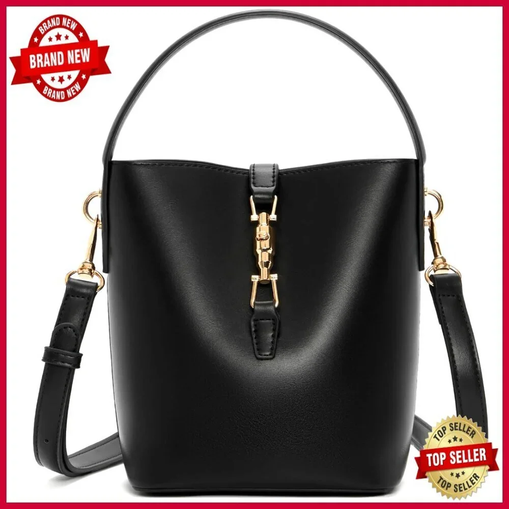 Small Vegan Leather Bucket Bag Crossbody Shoulder Purse Women